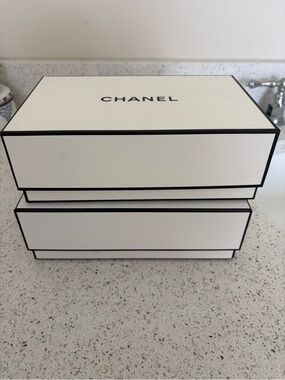 CHANEL White and Black Stacked Storage Boxes